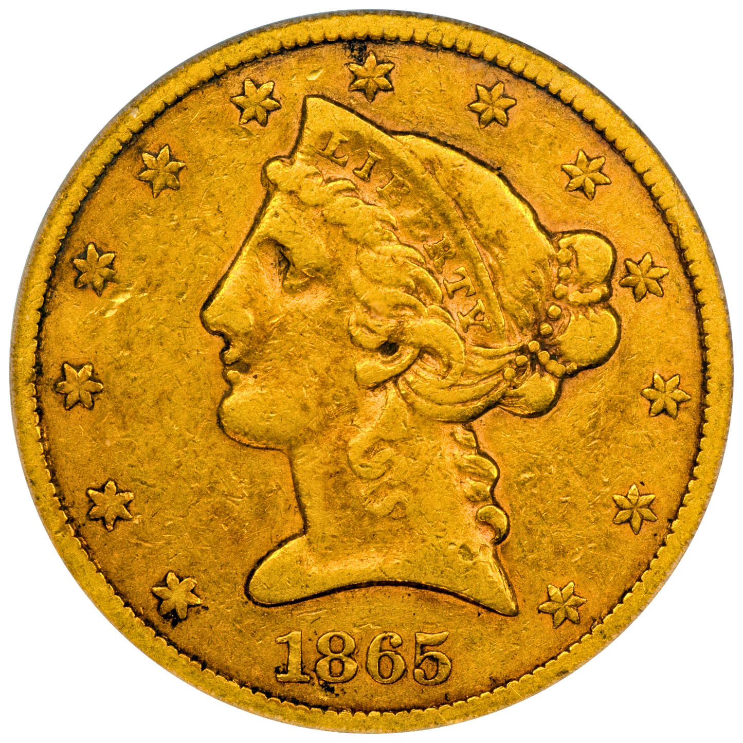 1865-S $5 VF35 PCGS CAC