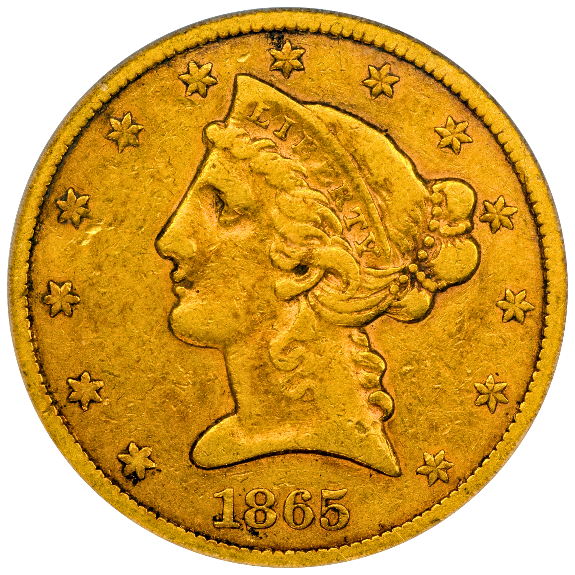 1865-S $5 VF35 PCGS CAC