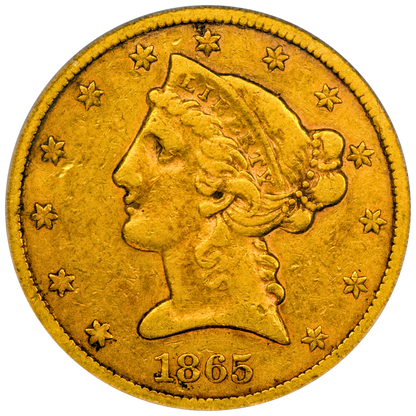 1865-S $5 VF35 PCGS CAC