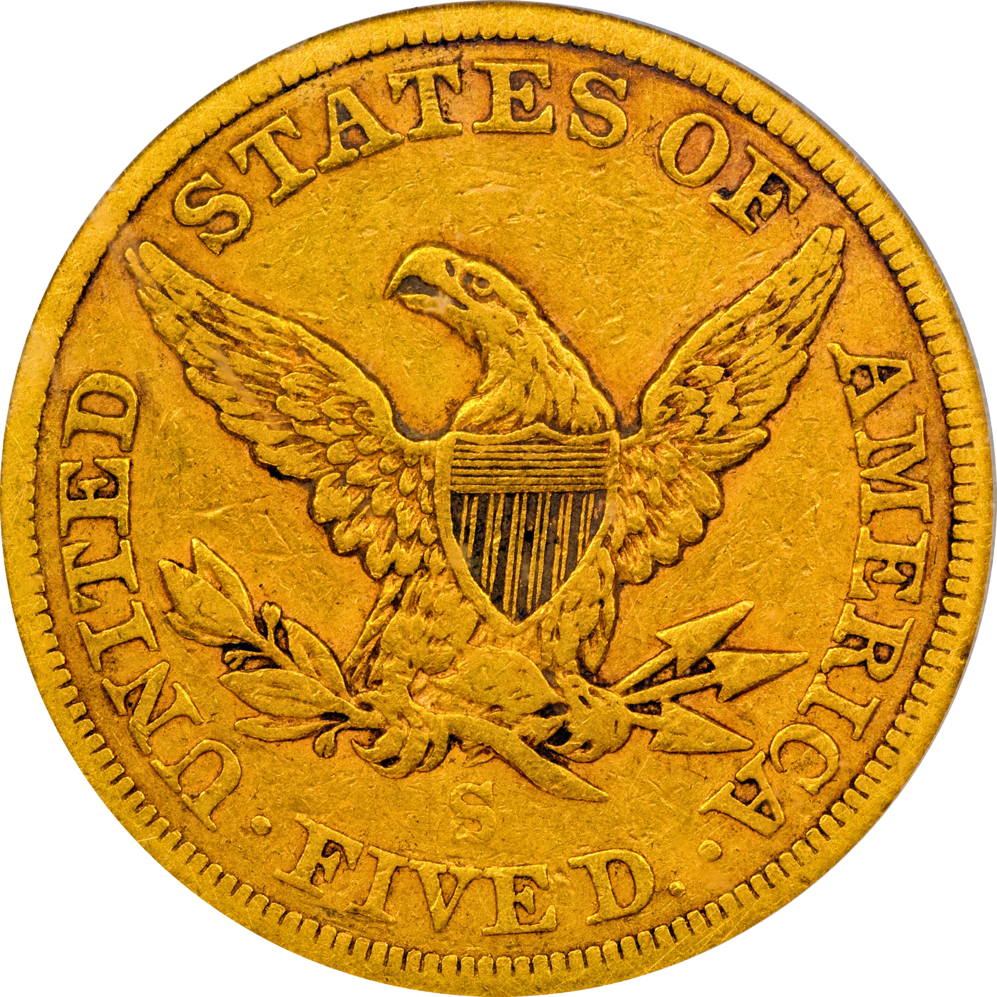 1865-S $5 VF35 PCGS CAC REVERSE