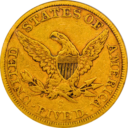 1865-S $5 VF35 PCGS CAC REVERSE