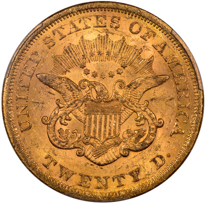 1865 $20 LIBERTY HEAD DOUBLE EAGLE AU58 PCGS CAC