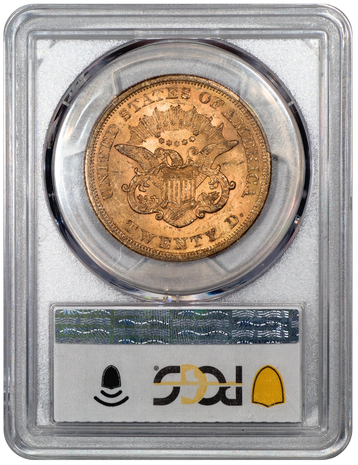 1865 $20 LIBERTY HEAD DOUBLE EAGLE AU58 PCGS CAC REVERSE HOLDER