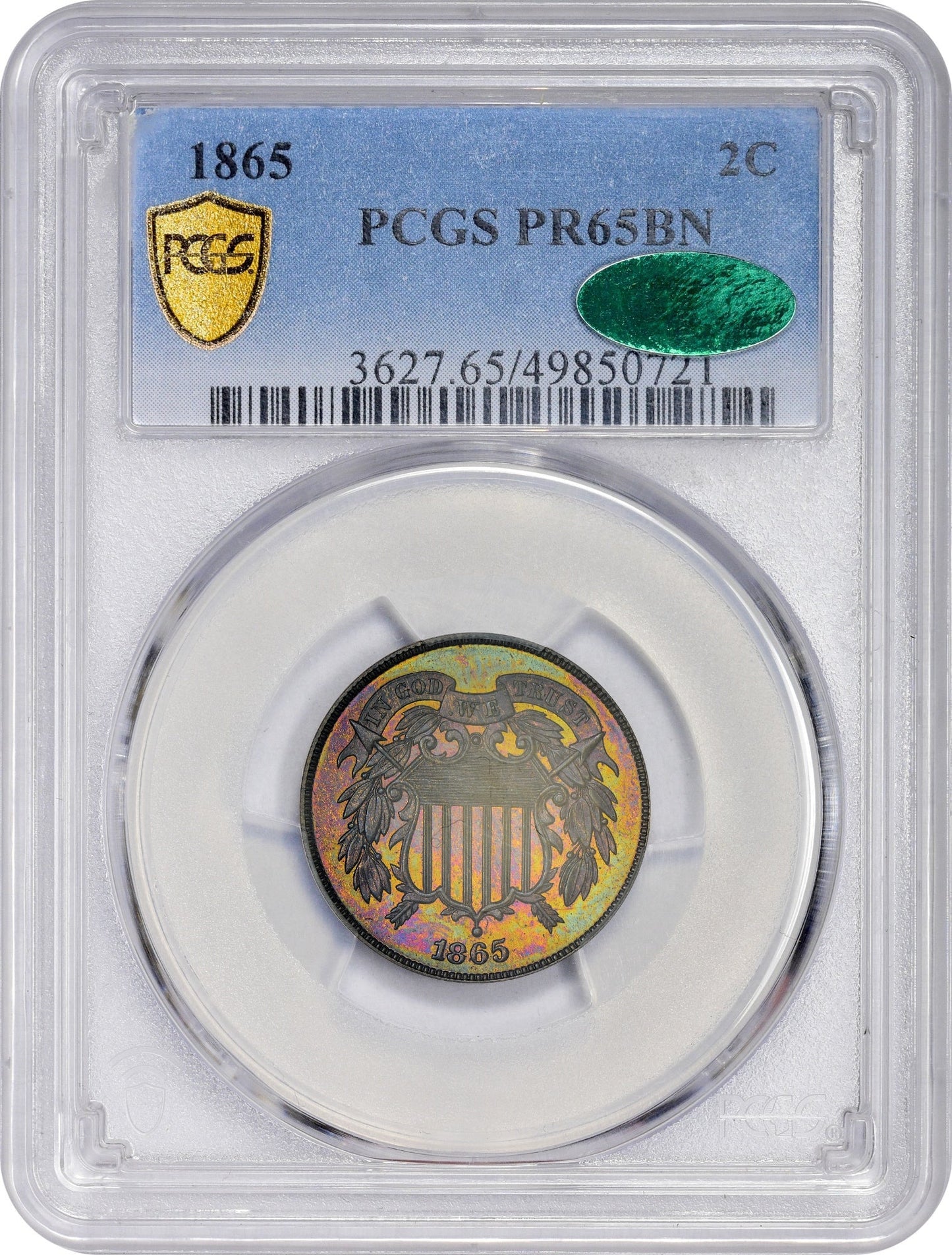 1865 2C PR65 BN PCGS CAC HOLDER WITH CAC STICKER