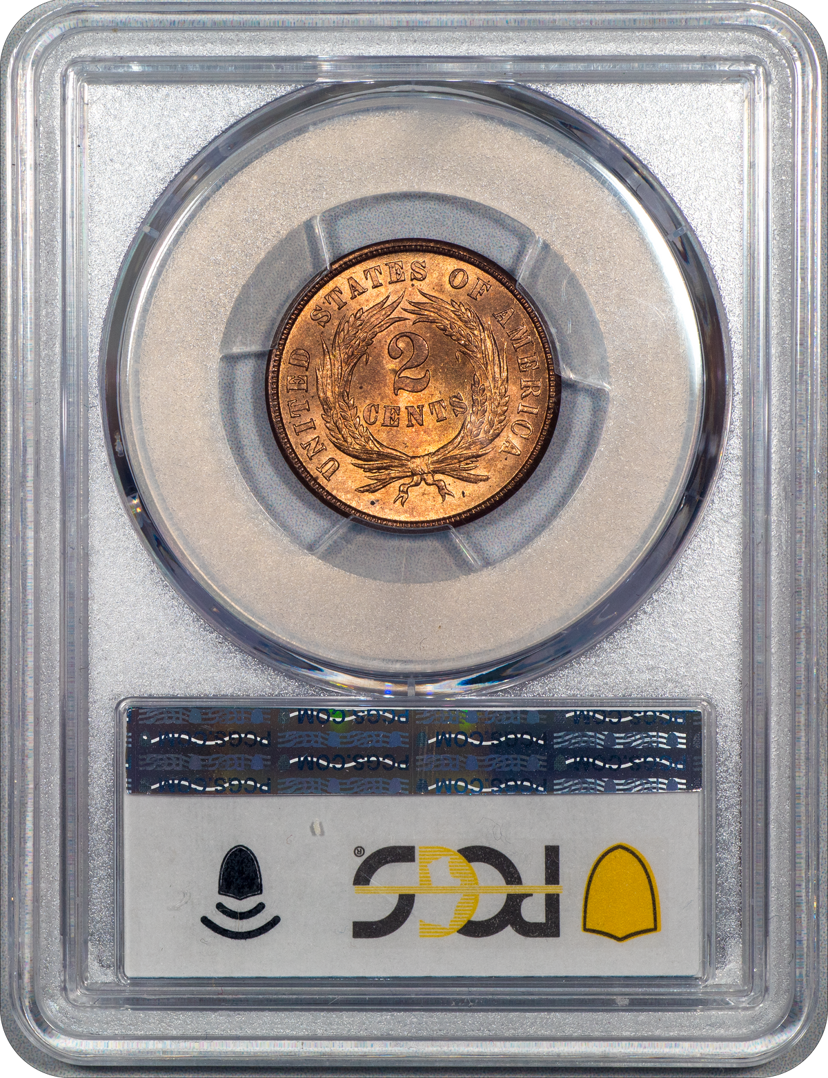 1865 Shield Two Cents 2C PLAIN 5 MS66 RD PCGS CAC Reverse Holder