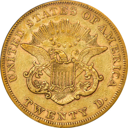 1866-S $20 NO MOTTO XF40 OGH PCGS CAC REVERSE
