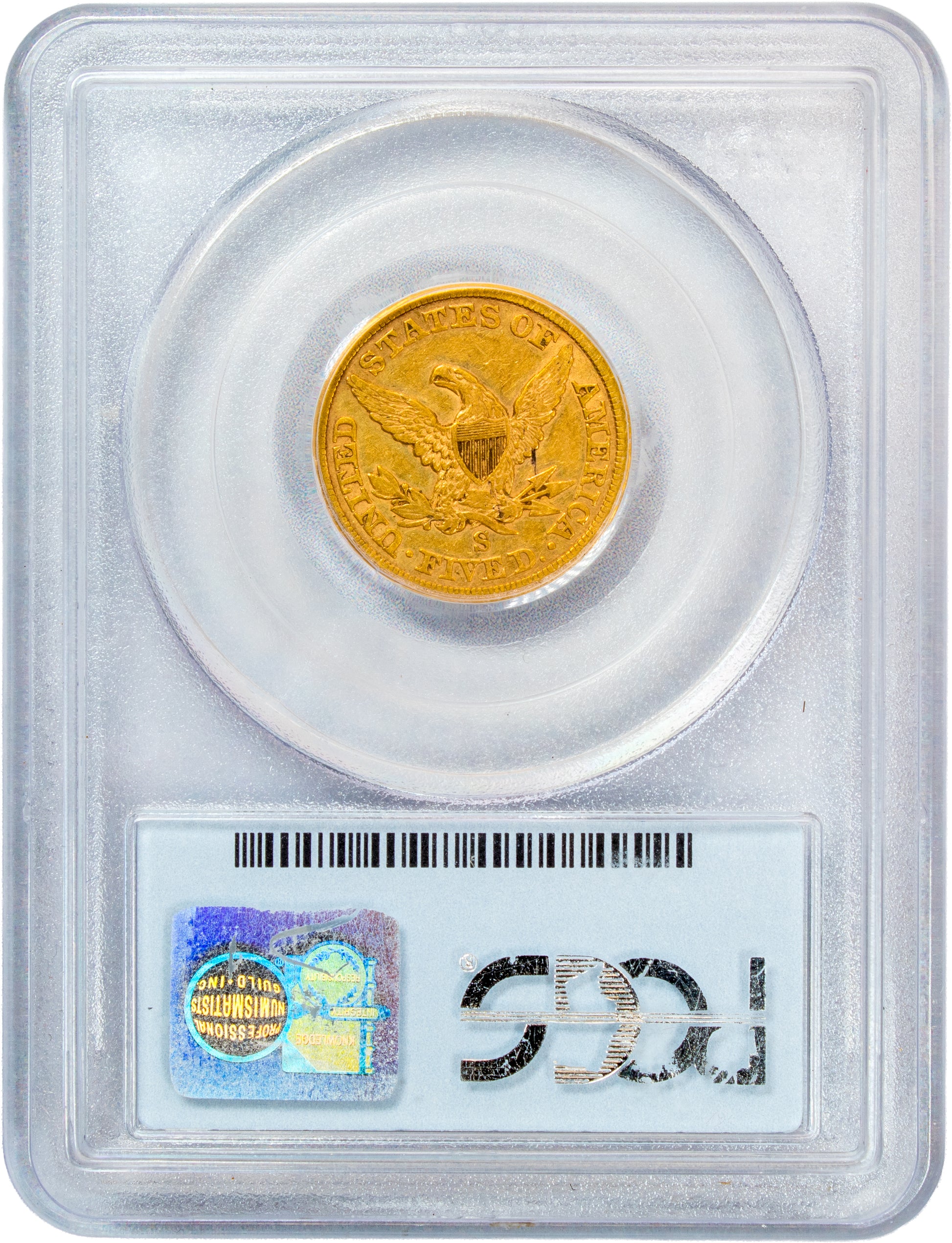 1866-S $5 NO MOTTO VF30 PCGS CAC REVERSE HOLDER