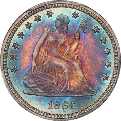 1866 25C MOTTO MS63 PCGS CAC