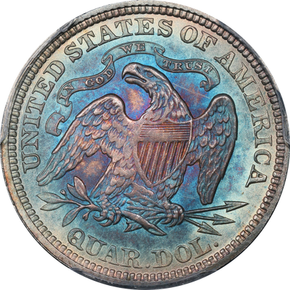 1866 25C MOTTO MS63 PCGS CAC 25C