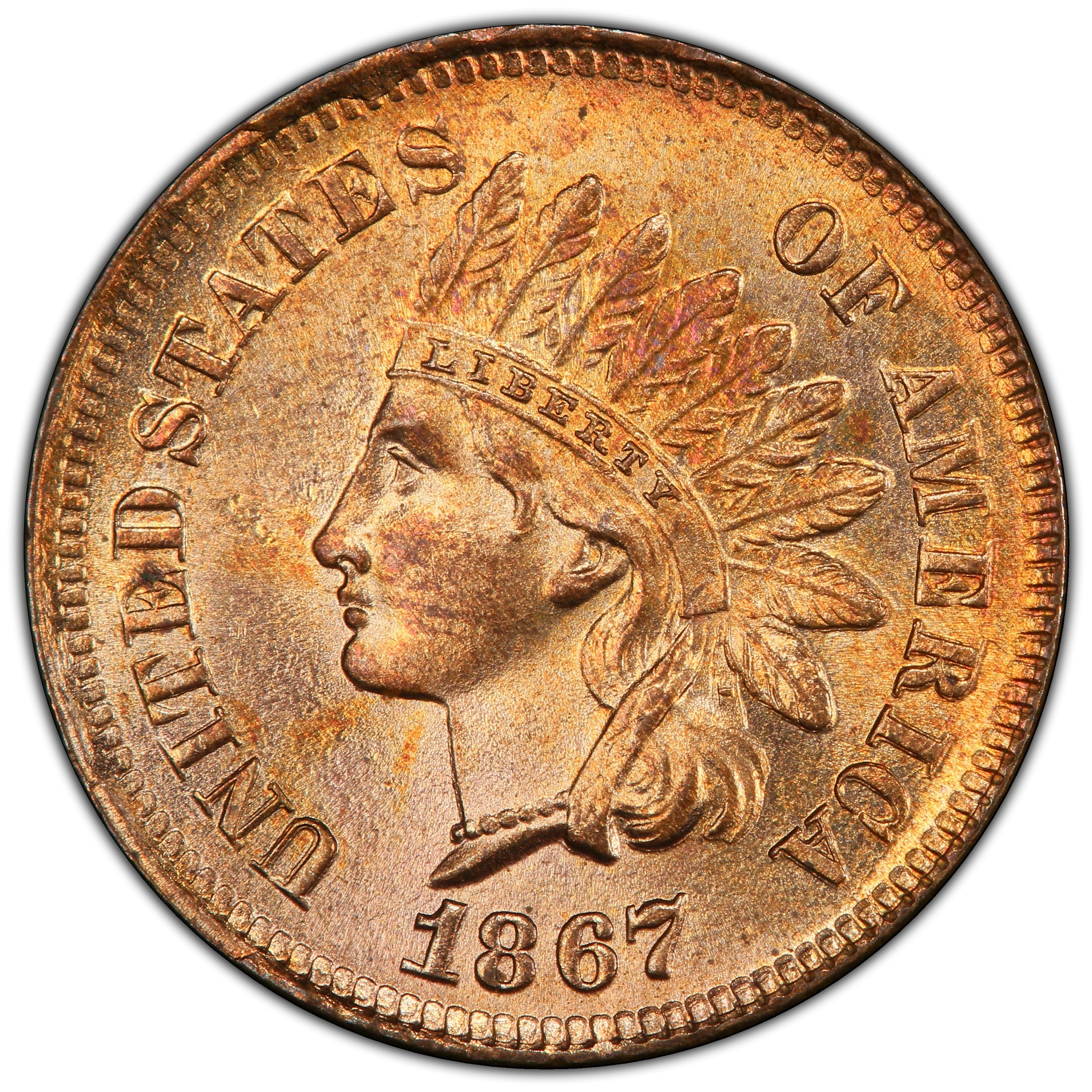 1867 1C MS65+ RD PCGS