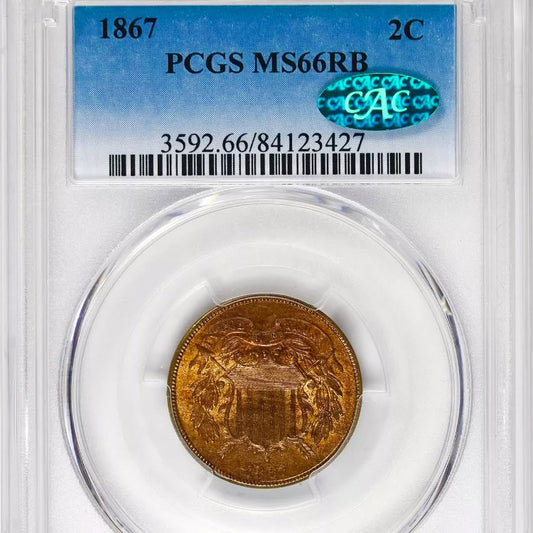1867 2C MS66 RB PCGS CAC