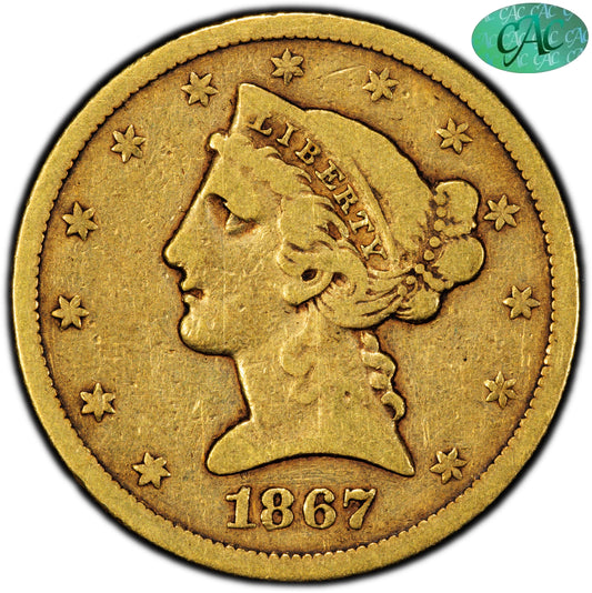 1867 $5 F15 PCGS CAC $5