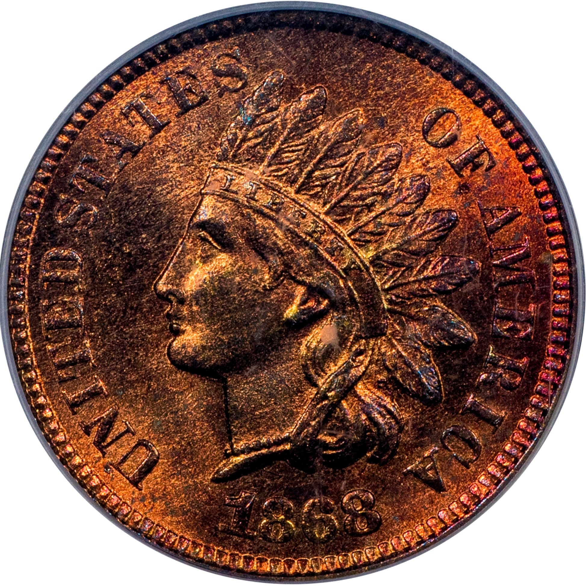 1868 1C INDIAN HEAD CENT MS64 RD PCGS CAC EEPS
