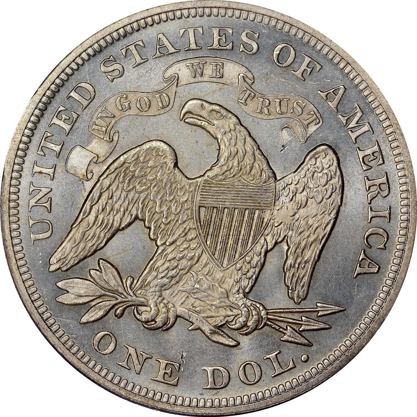 1868 $1 MS64+ PCGS CAC REVERSE