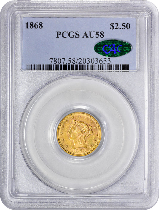 1868 Liberty Head Quarter Eagle $2.5 AU58 PCGS CAC HOLDER WITH CAC STICKER
