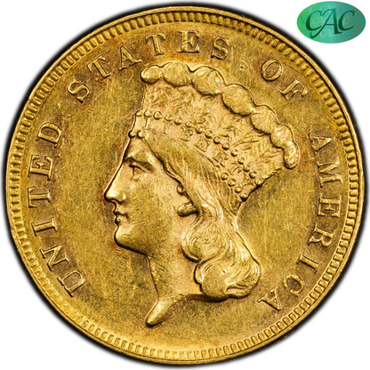 1868 Indian Princess $3 AU58 PCGS CAC