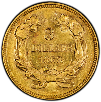 1868 Indian Princess $3 AU58 PCGS CAC Reverse