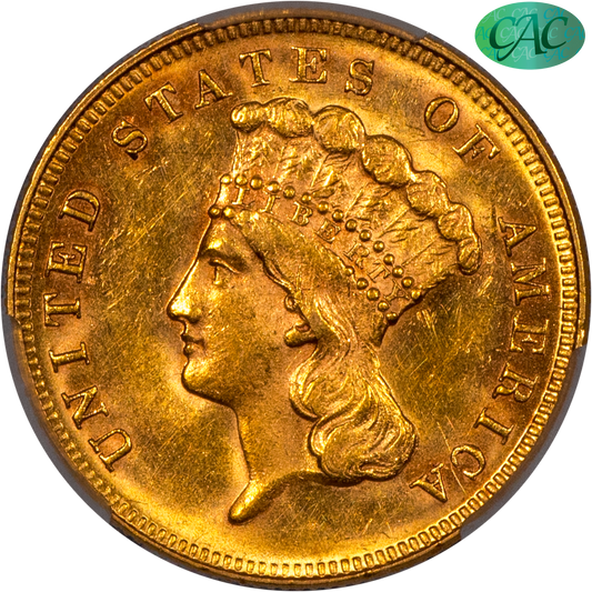 1868 Indian Princess Three Dollar $3 MS62 PCGS CAC
