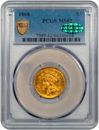 Buy 1868 Three Dollar Gold MS62 PCGS CAC | Paradime Coins