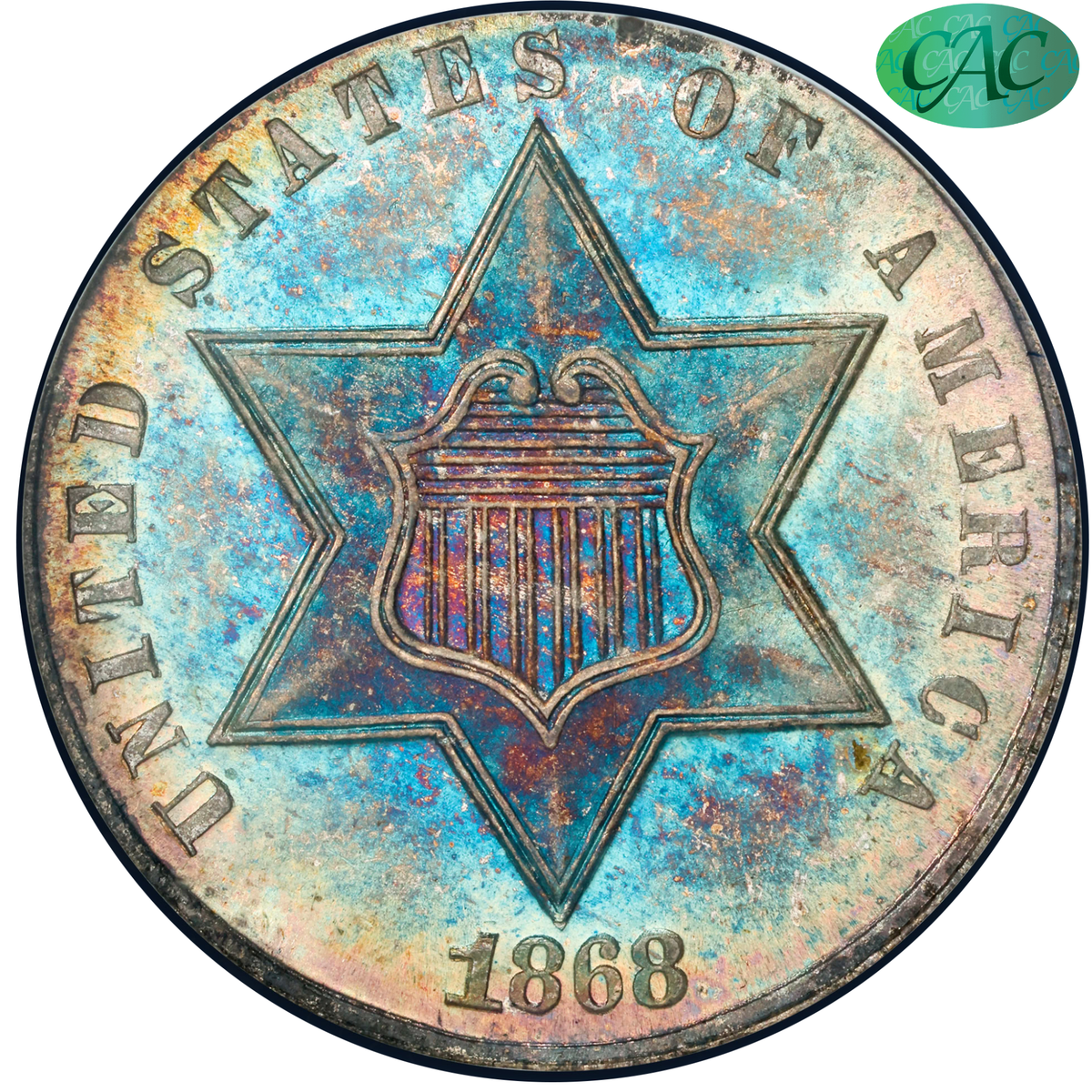 1868 Star Three Cent Silver 3CS MS66 PCGS CAC