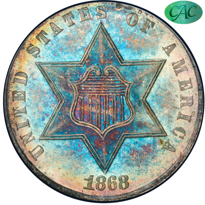 1868 Star Three Cent Silver 3CS MS66 PCGS CAC