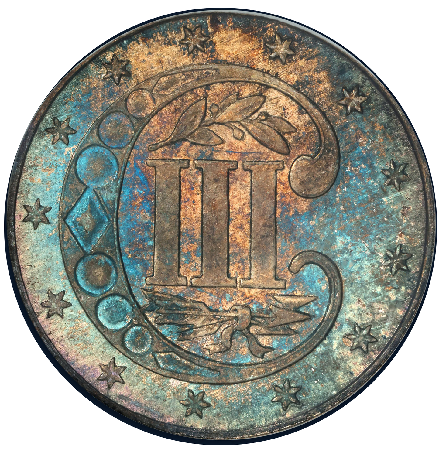 1868 Star Three Cent Silver 3CS MS66 PCGS CAC Reverse