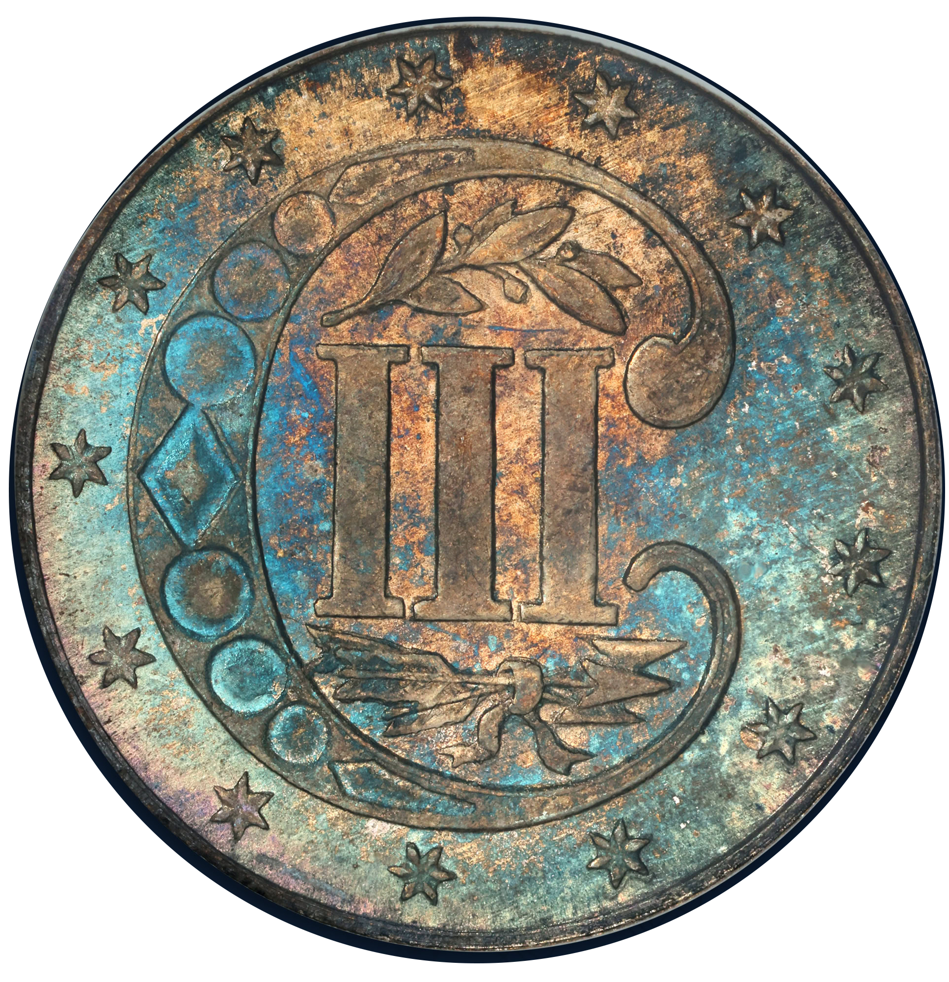 1868 Star Three Cent Silver 3CS MS66 PCGS CAC Reverse