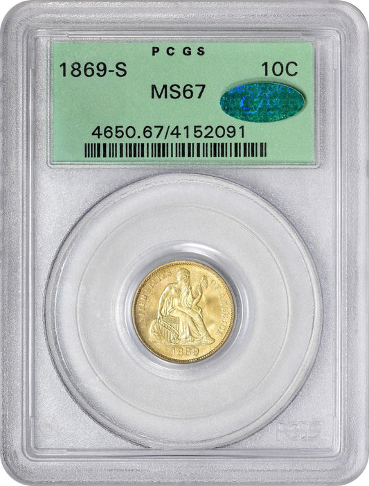 1869-S 10C MS67 OGH PCGS CAC EX ELIASBERG/CLAPP