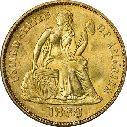 1869-S 10C MS67 OGH PCGS CAC EX ELIASBERG/CLAPP