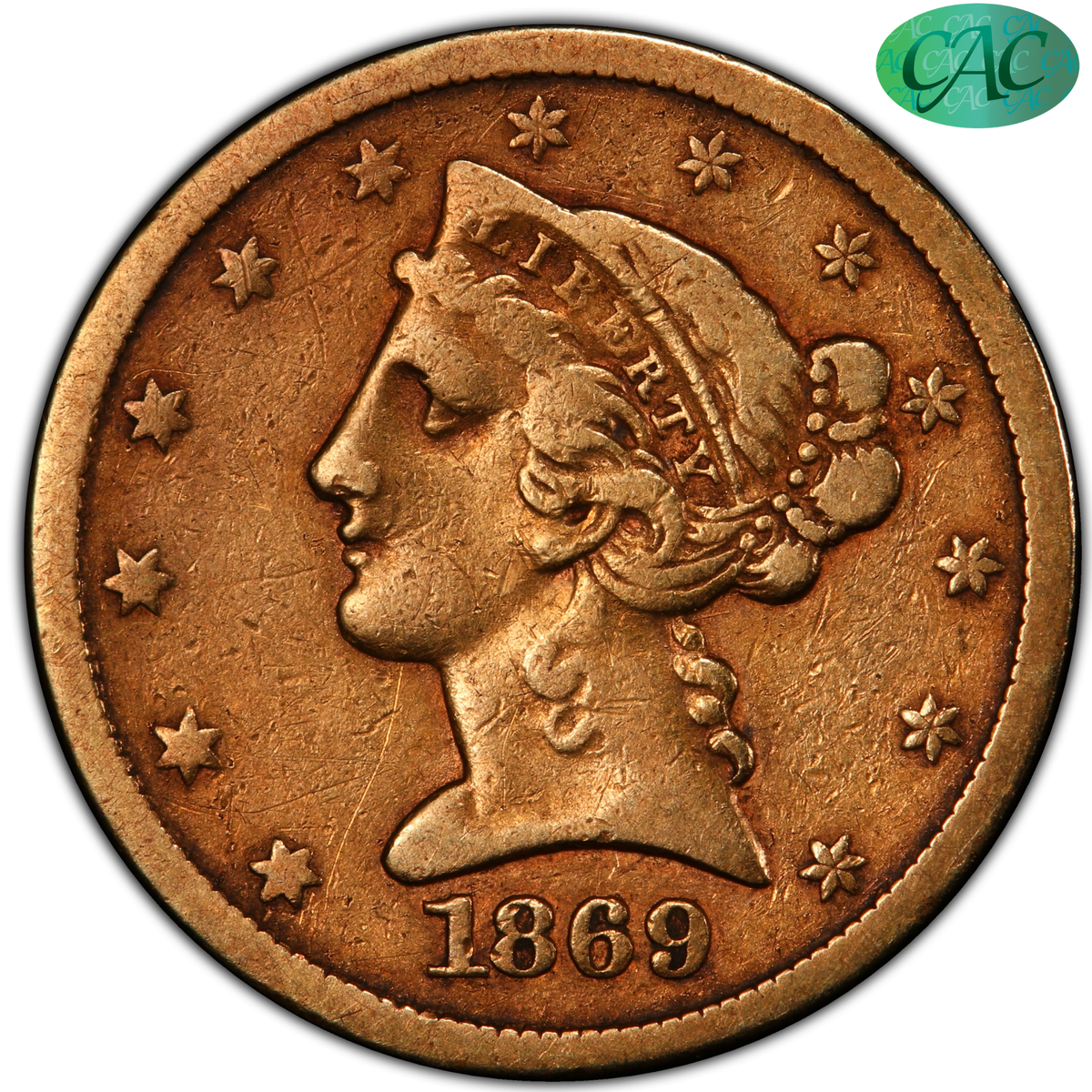 1869-S Liberty Head Half Eagle $5 VF25 PCGS CAC
