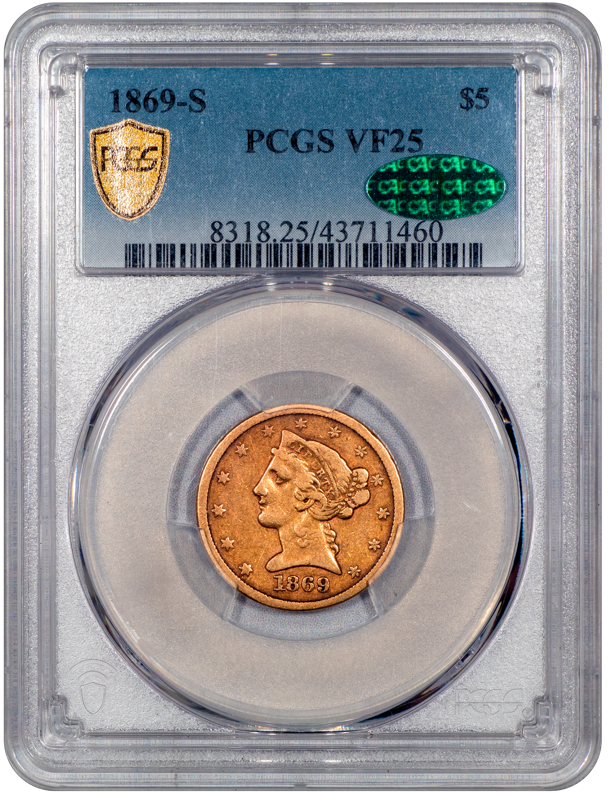 Buy 1869-S Liberty Head Half Eagle VF25 PCGS CAC | Paradime Coins
