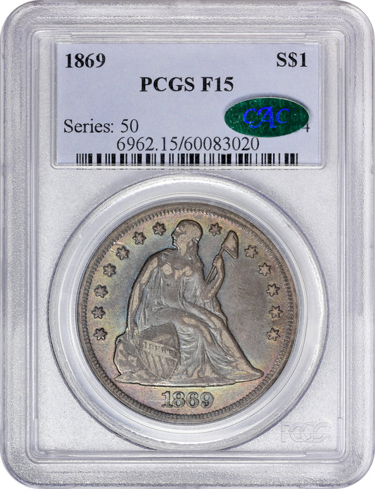 1869 $1 F15 PCGS CAC HOLDER