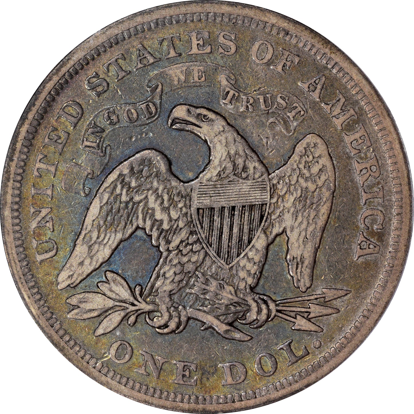 1869 $1 F15 PCGS CAC REVERSE