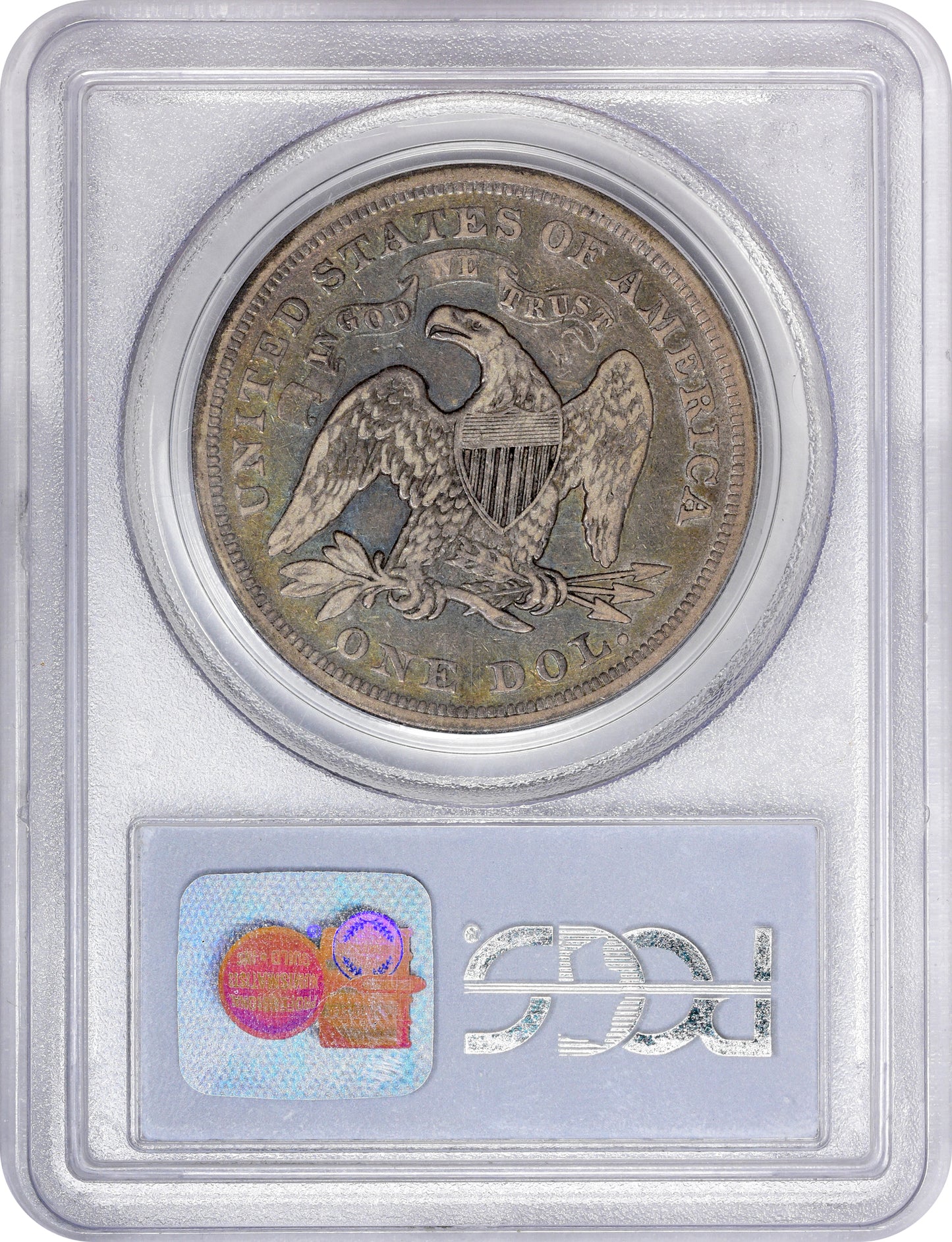 1869 $1 F15 PCGS CAC REVERSE HOLDER