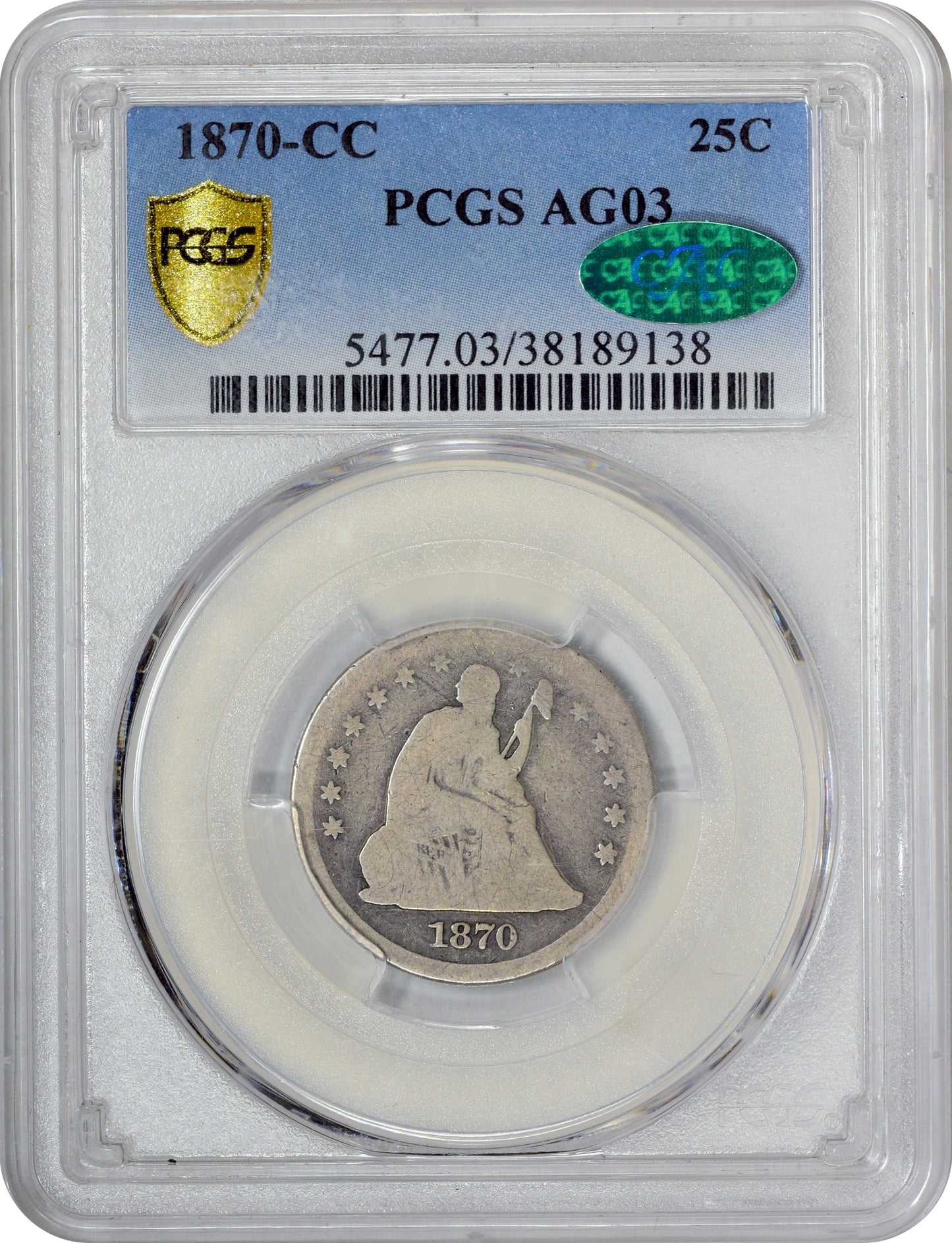 1870-CC 25C AG03 PCGS CAC