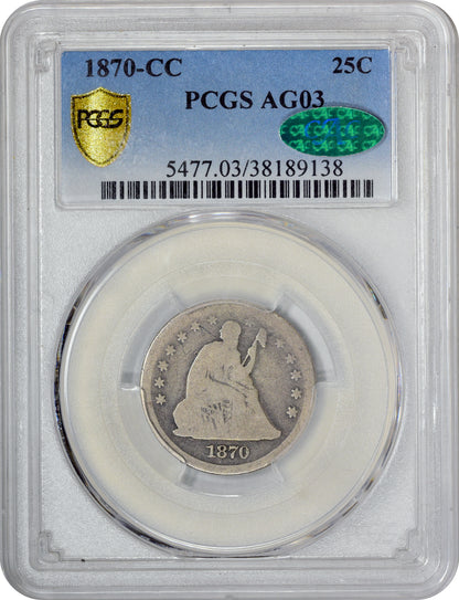 1870-CC 25C AG03 PCGS CAC