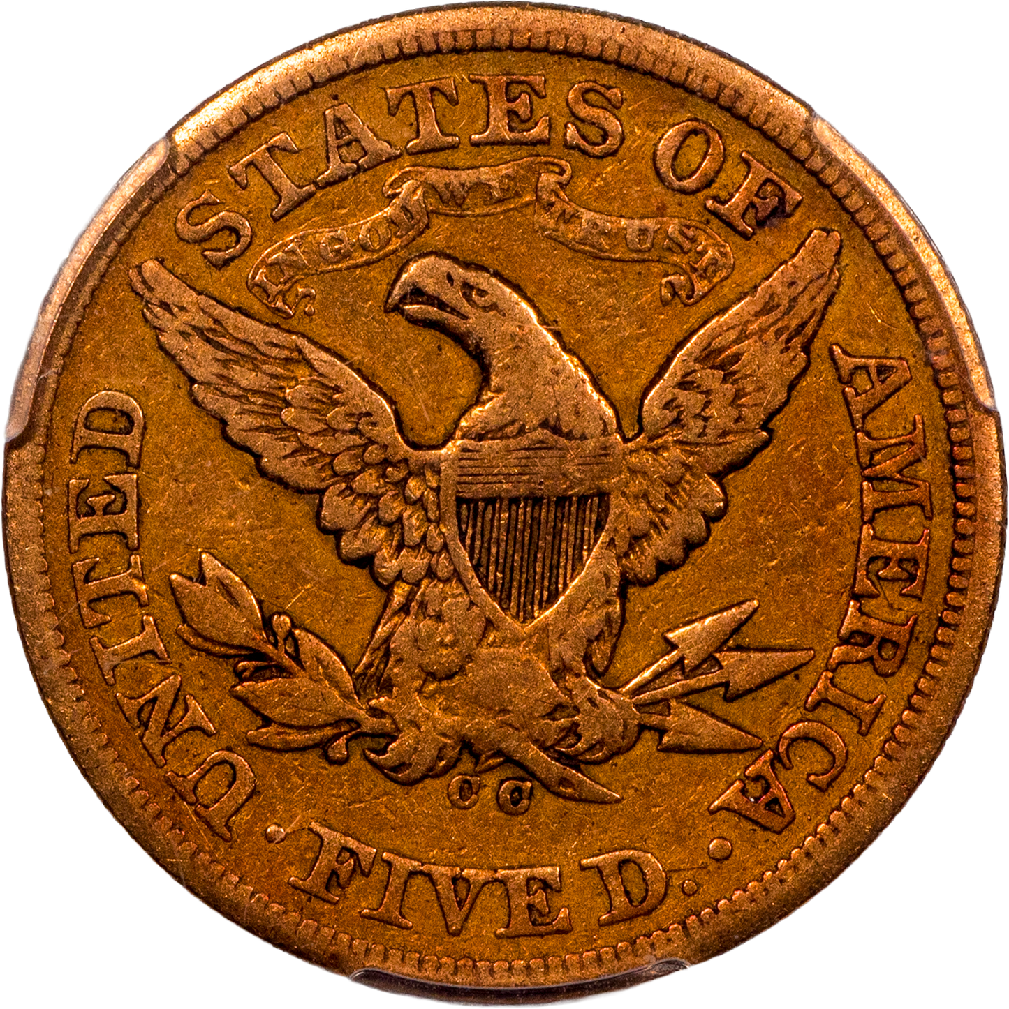 1870-CC $5 CARSON CITY LIBERTY HEAD HALF EAGLE VF30 PCGS CAC REVERSE
