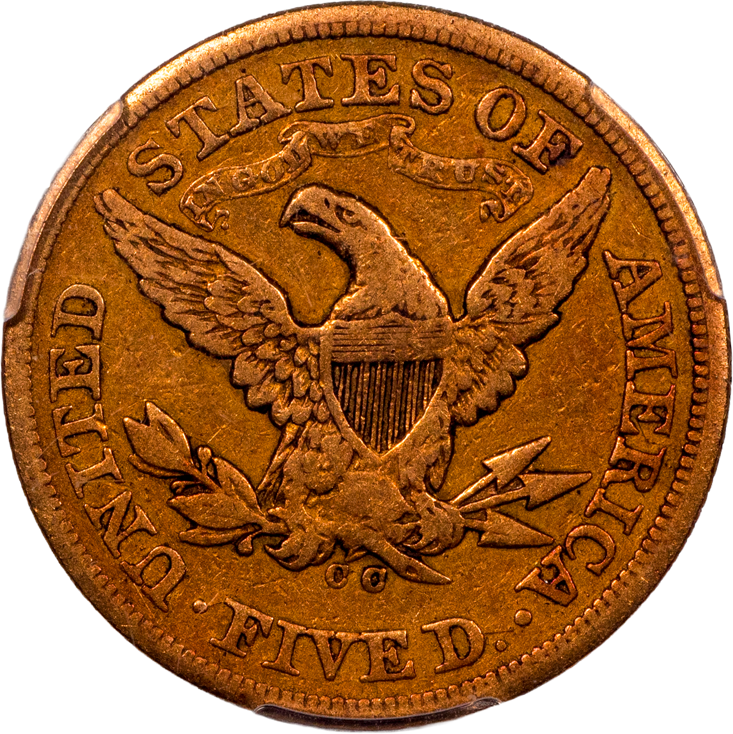 1870-CC $5 CARSON CITY LIBERTY HEAD HALF EAGLE VF30 PCGS CAC REVERSE