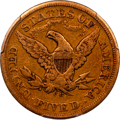 1870-CC $5 CARSON CITY LIBERTY HEAD HALF EAGLE VF30 PCGS CAC REVERSE