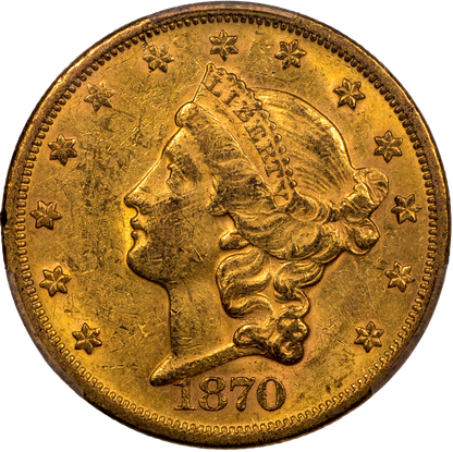 1870-S $20 AU58 PCGS CAC