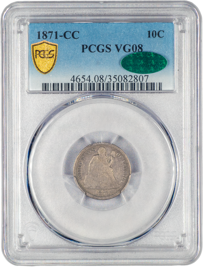 1871-CC 10C VG08 PCGS CAC HOLDER WITH GREEN CAC STICKER