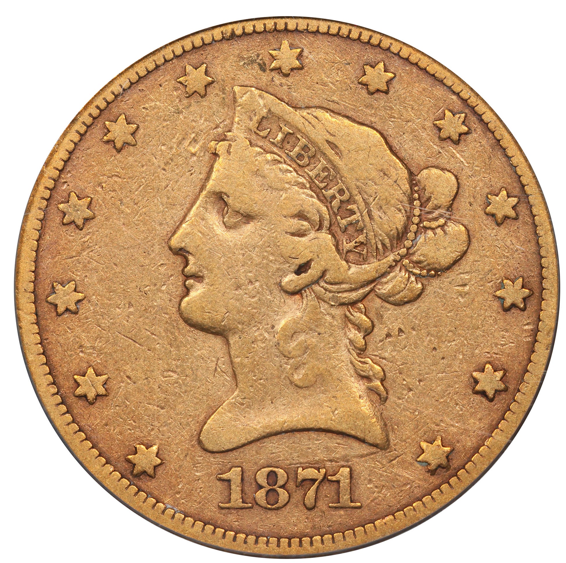 1871-CC $10 VG10 OGH PCGS CAC