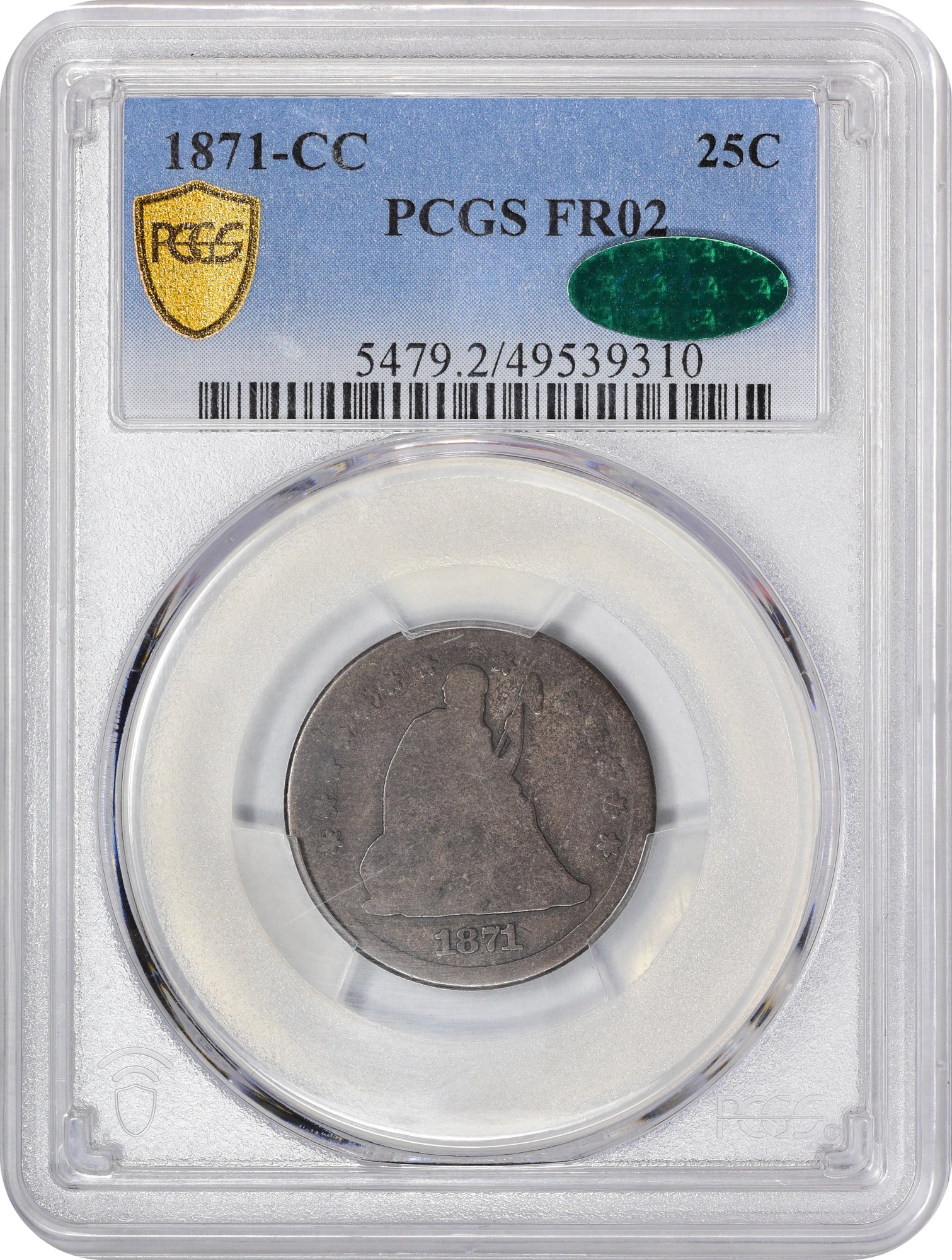 1871-CC 25C FR02 PCGS CAC