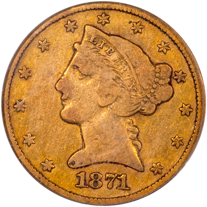 1871-CC Liberty Head Half Eagle $5 VG10 OGH PCGS CAC