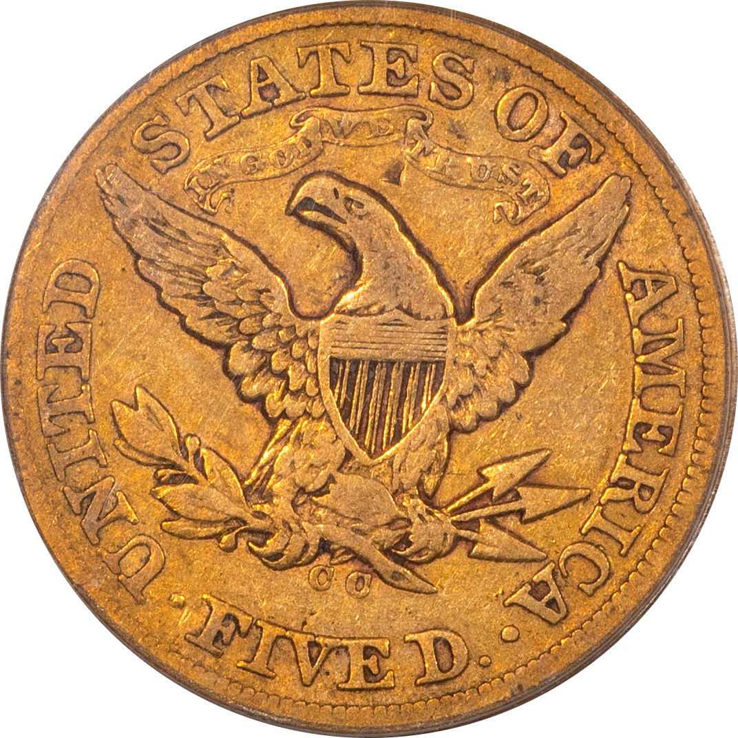 1871-CC Liberty Head Half Eagle $5 VG10 OGH PCGS CAC Reverse