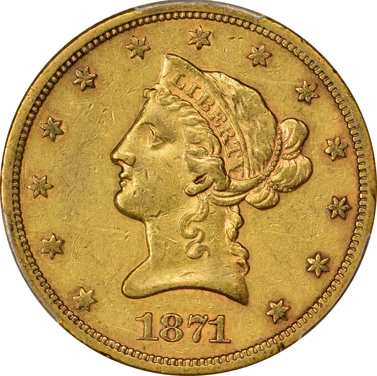 1871-S $10 XF45 PCGS CAC