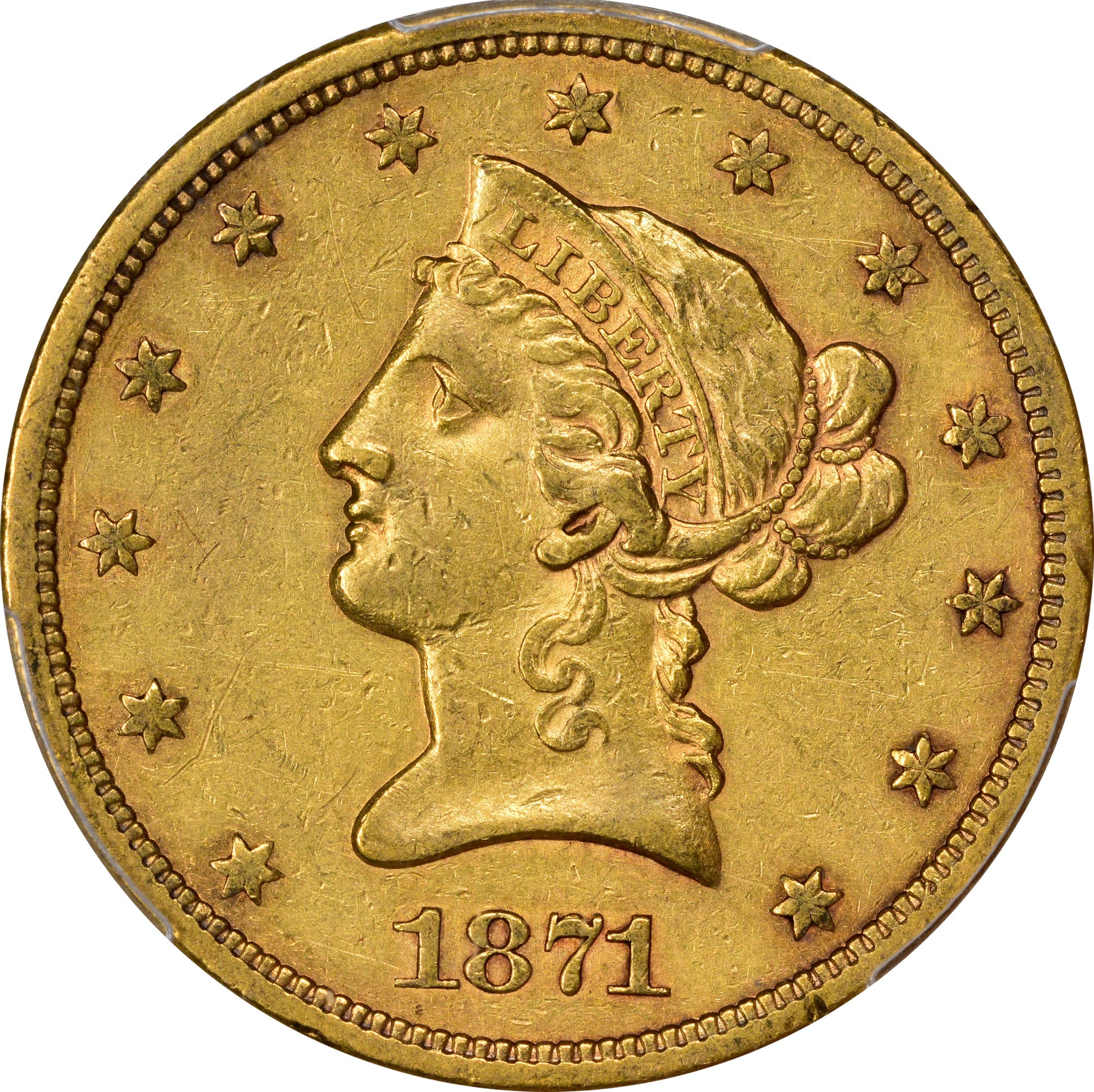1871-S $10 XF45 PCGS CAC