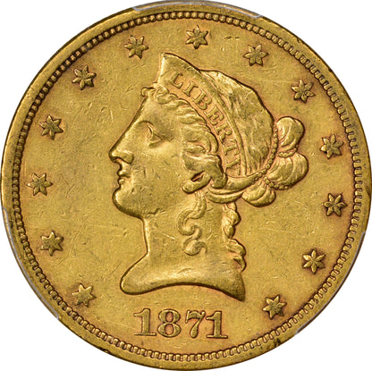1871-S $10 XF45 PCGS CAC