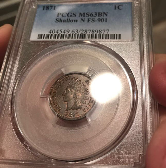 1871 1C SHALLOW N MS63BN PCGS  PCGS