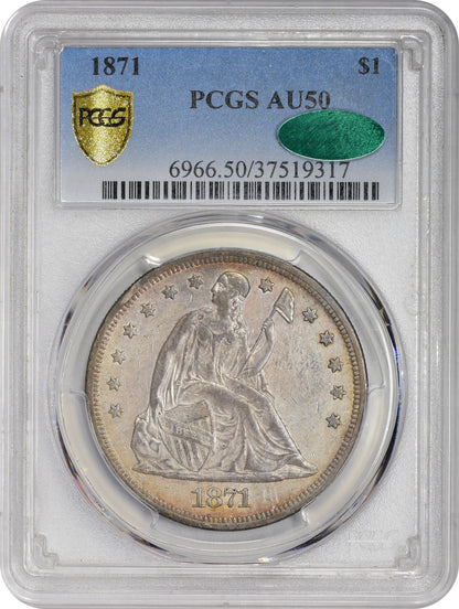 1871 $1 AU50 PCGS CAC HOLDER WITH CAC STICKER